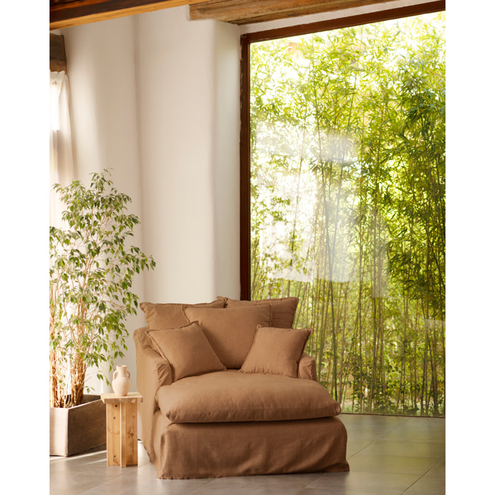 Sillón de algodón y lino color teja de 115x170cm Alto: 73 Largo: 170 Ancho: 115