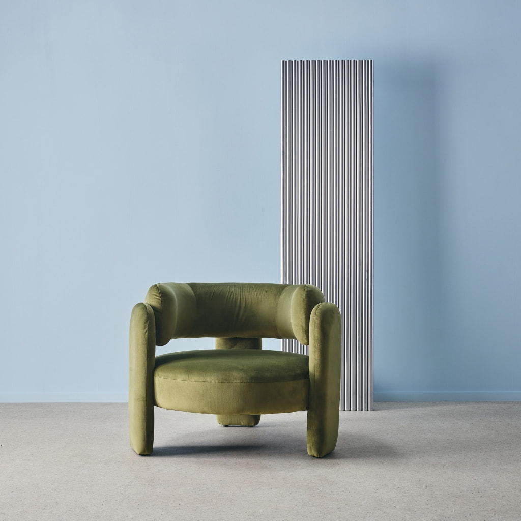 Fauteuil tripode en velours vert