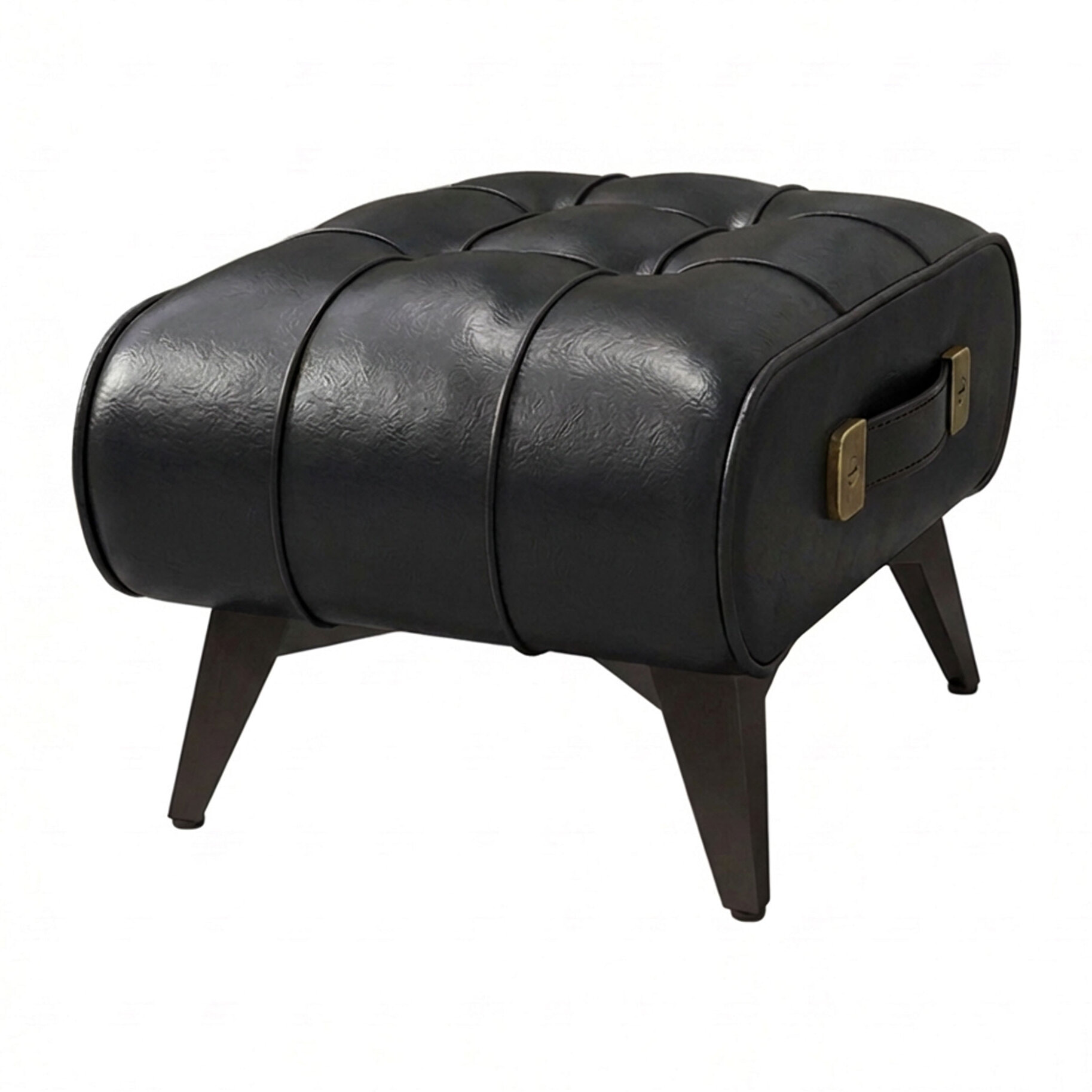 Kumo - Sgabello Pouf Ottomano Moderno 35,5x25x30 cm Poggiapiedi in Similpelle Nero