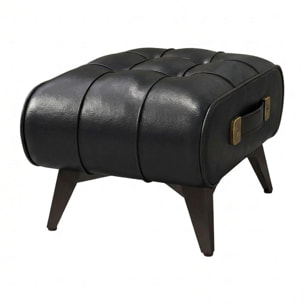 Kumo - Sgabello Pouf Ottomano Moderno 35,5x25x30 cm Poggiapiedi in Similpelle Nero