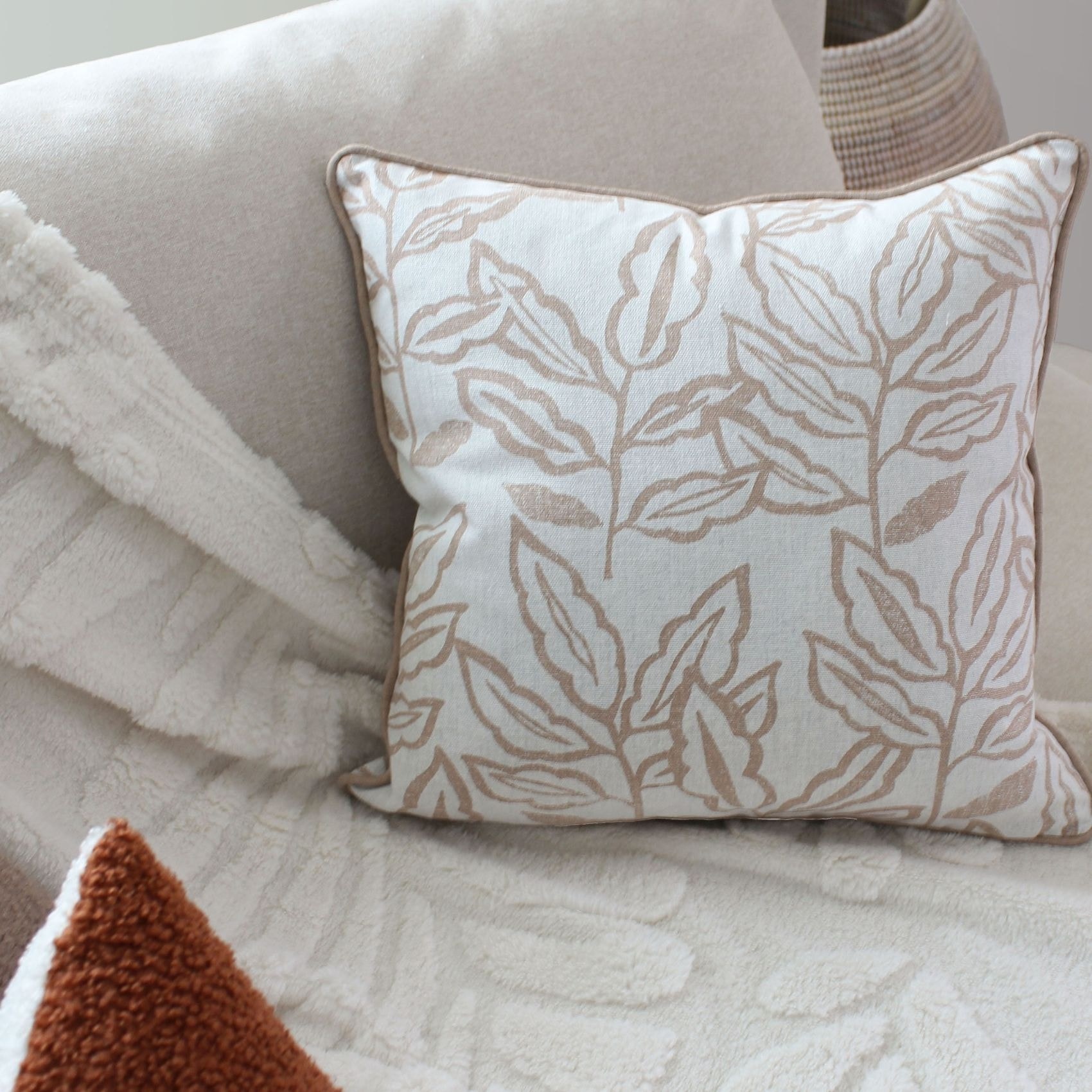 Coussin déhoussable en coton recyclé Chambray - Beige