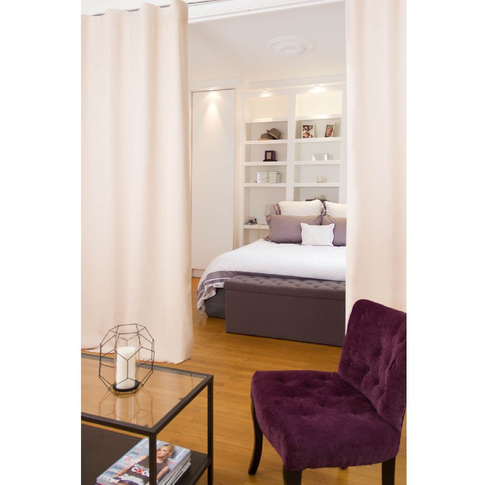 Rideau Séparateur de Pièce à galon et ourlet - Beige