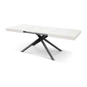 Tavolo CARRARA in legno, finitura bianco frassinato e base in metallo verniciato antracite, allungabile 180×90 cm – 260×90 cm