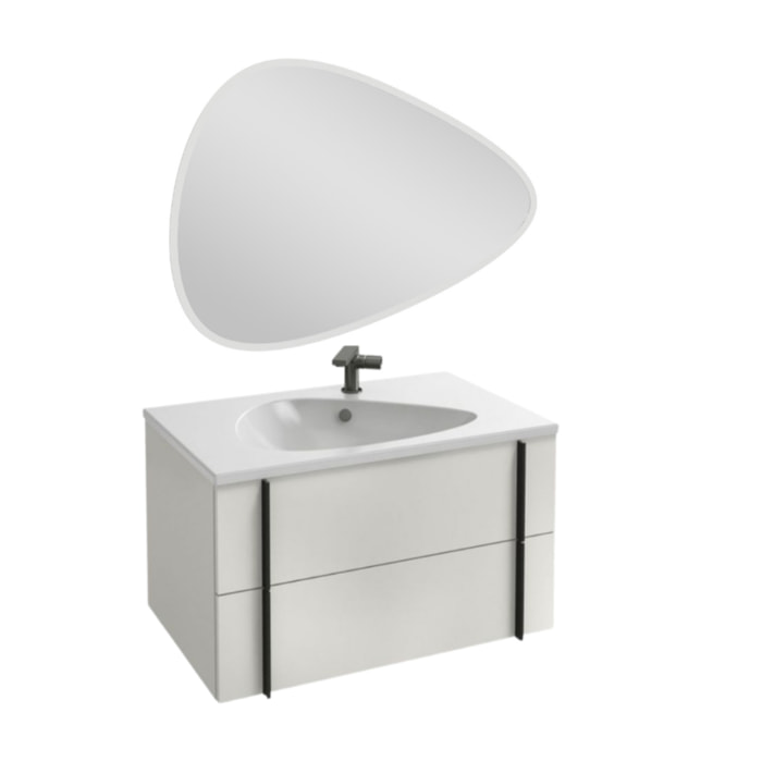 Meuble vasque Nouvelle Vague blanc brillant + miroir