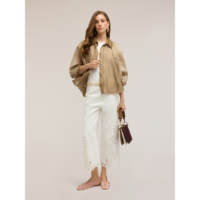 Motivi - Pantaloni cropped con ricami sangallo - Bianco