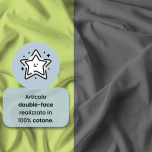 PARURE COPRIPIUMINO NATURAL COLOR, 100% Cotone, Made in Italy - VERDE ACIDO/FUMO