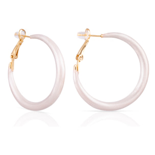 Pendientes de aro liso de cobre con recubrimiento electroplateado color blanco, 36 mm, cierre catalán de plata de ley 925 con acabado dorado electroplateado.