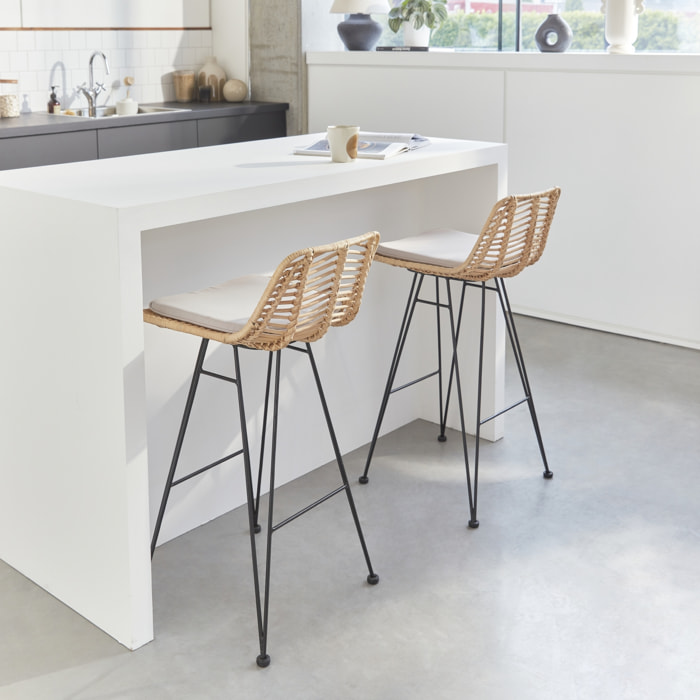 Tabouret de bar métal et rotin 67cm (lot de 2) CAHYA