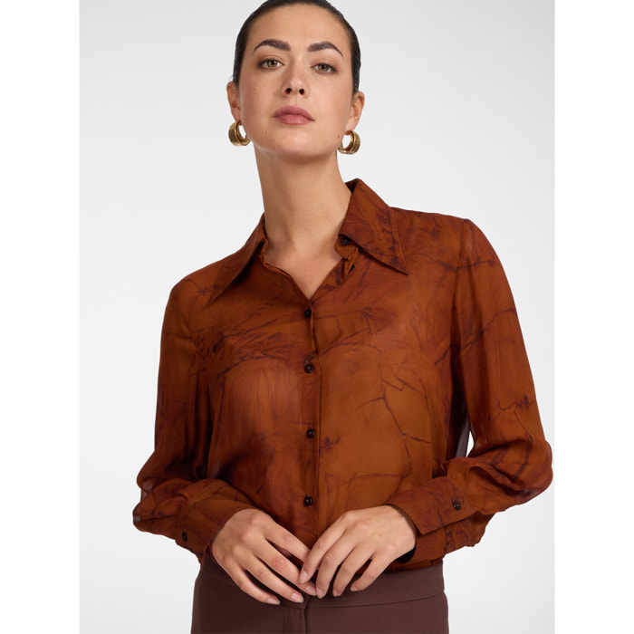 Elena Mirò - Camicia in georgette stampata - Marrone