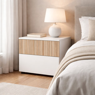 Comodino Con 2 Cassetti Stile Nordico Mobiletto Per Camera Da Letto Moderna Mobile Design Scandinavo Salvaspazio 50 x 41.5 x 34 Cm Bianco E Rovere