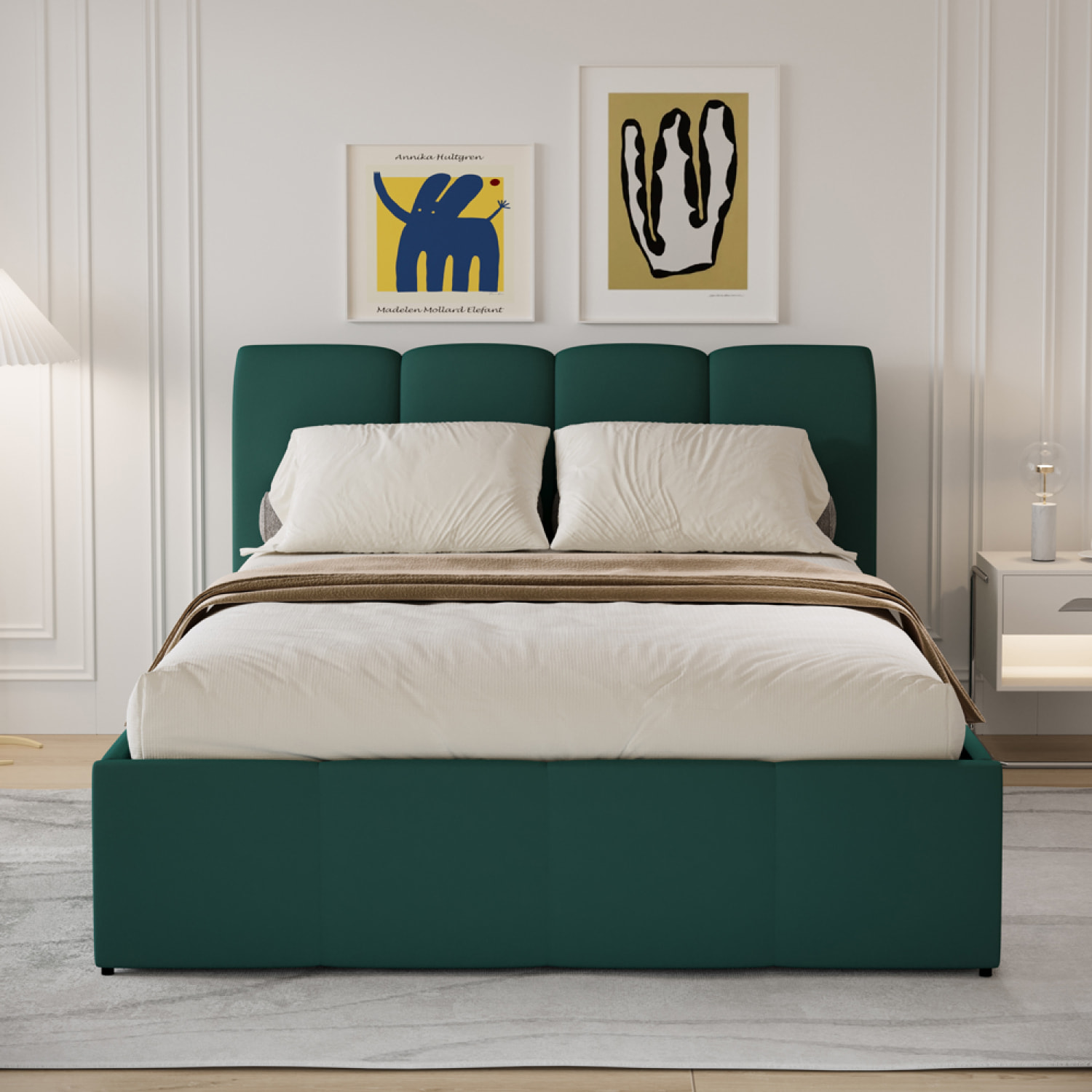 MOORE Lit nuage coffre 140x190cm velours vert