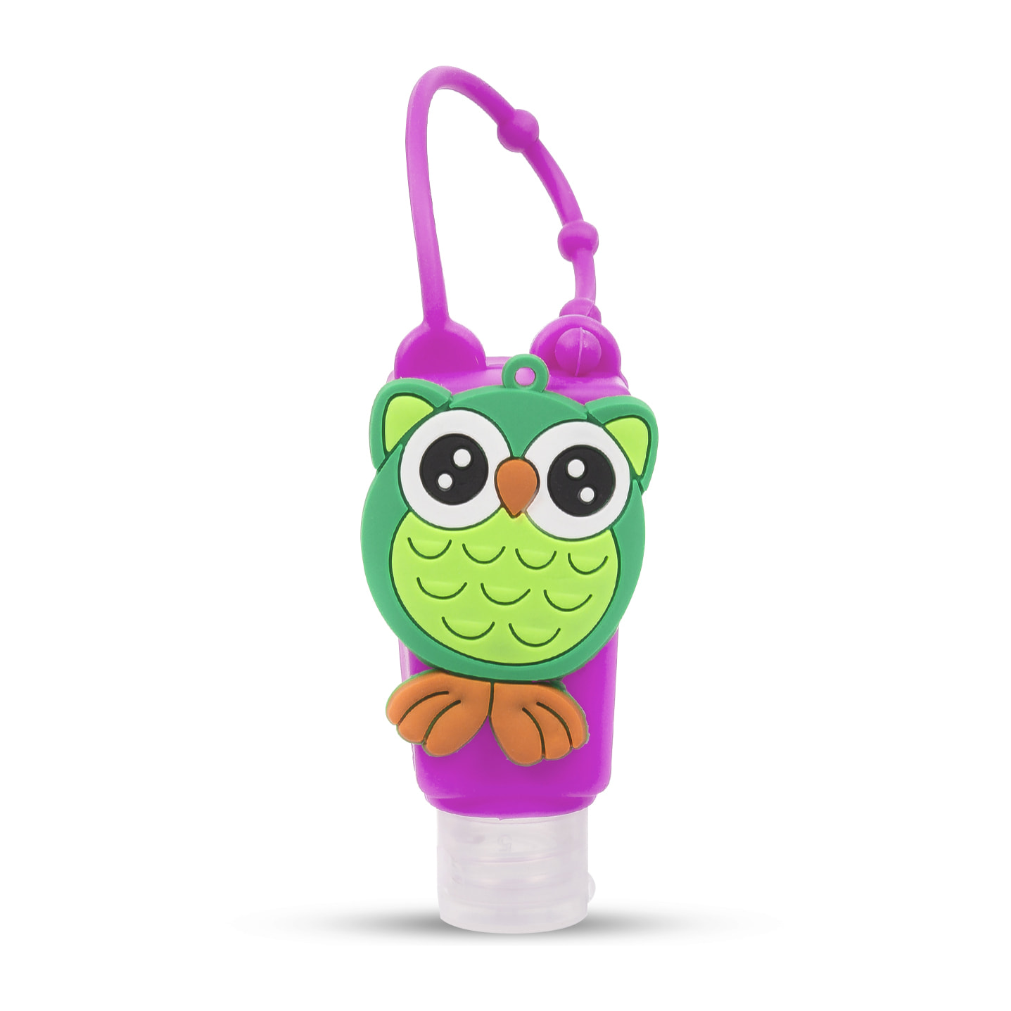 Portachiavi Bottiglia igienizzante per le mani alcol ricaricabile 30ml. Design gufo.