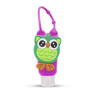 Portachiavi Bottiglia igienizzante per le mani alcol ricaricabile 30ml. Design gufo.