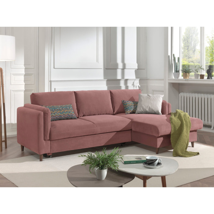 Brooke - canapé d'angle droit - convertible avec coffre - 4 places - en velours - Rose