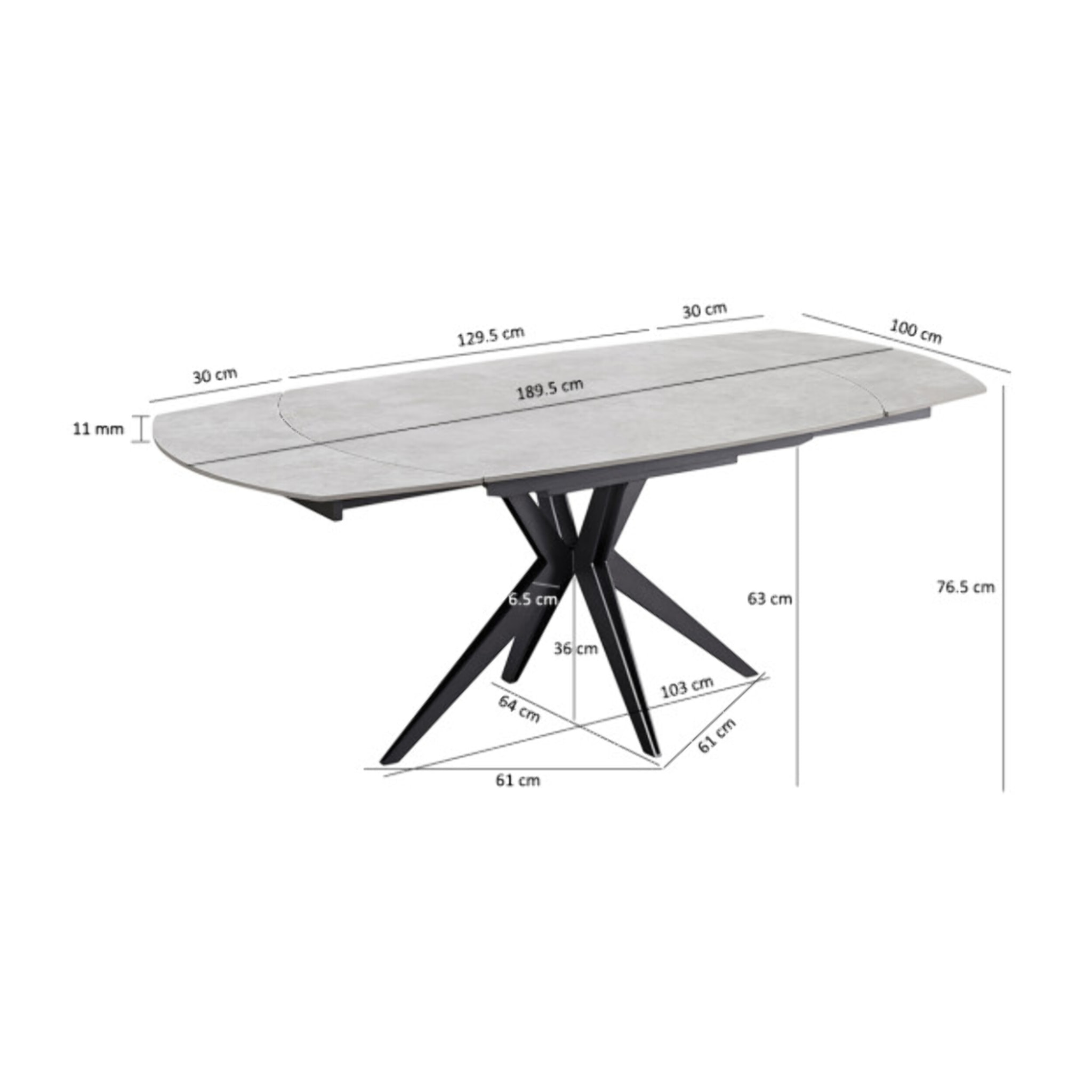 Table de repas ovale extensible 130 à 190 cm en céramique gris - SOPHIE