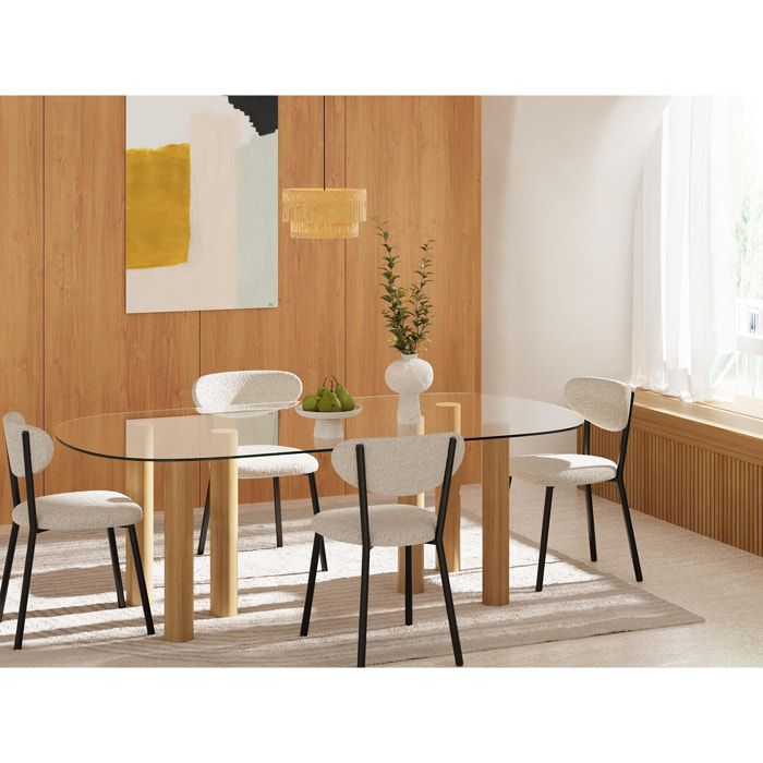 Lot de 2 chaises tissu bouclette crème pied métal Lola