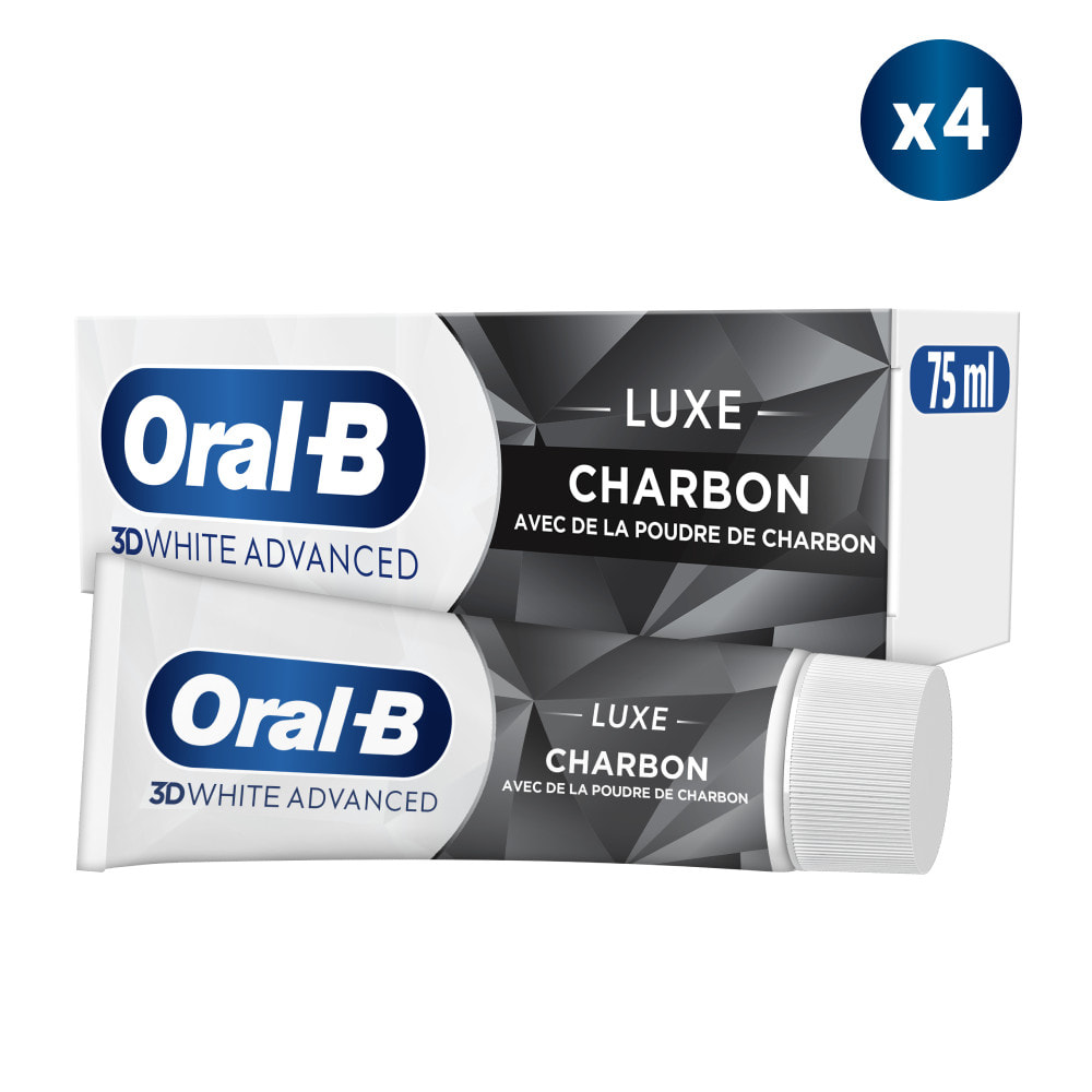 4 Dentifrices Charbon 75ml - Oral B 3D White Adv Luxe