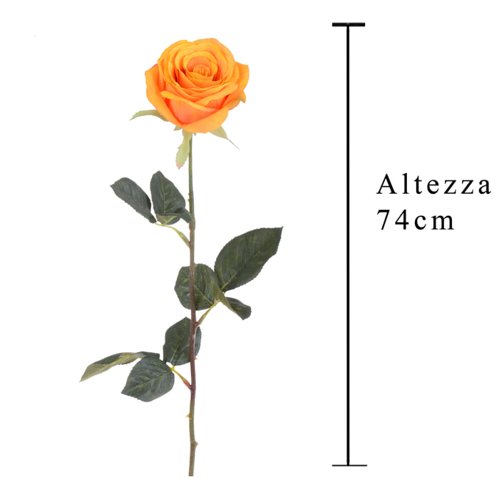 Rosa Aperta. Altezza 74 Cm - Pezzi 6 - 20X74X10cm - Colore: Arancio - Bianchi Dino - Fiori Artificiali