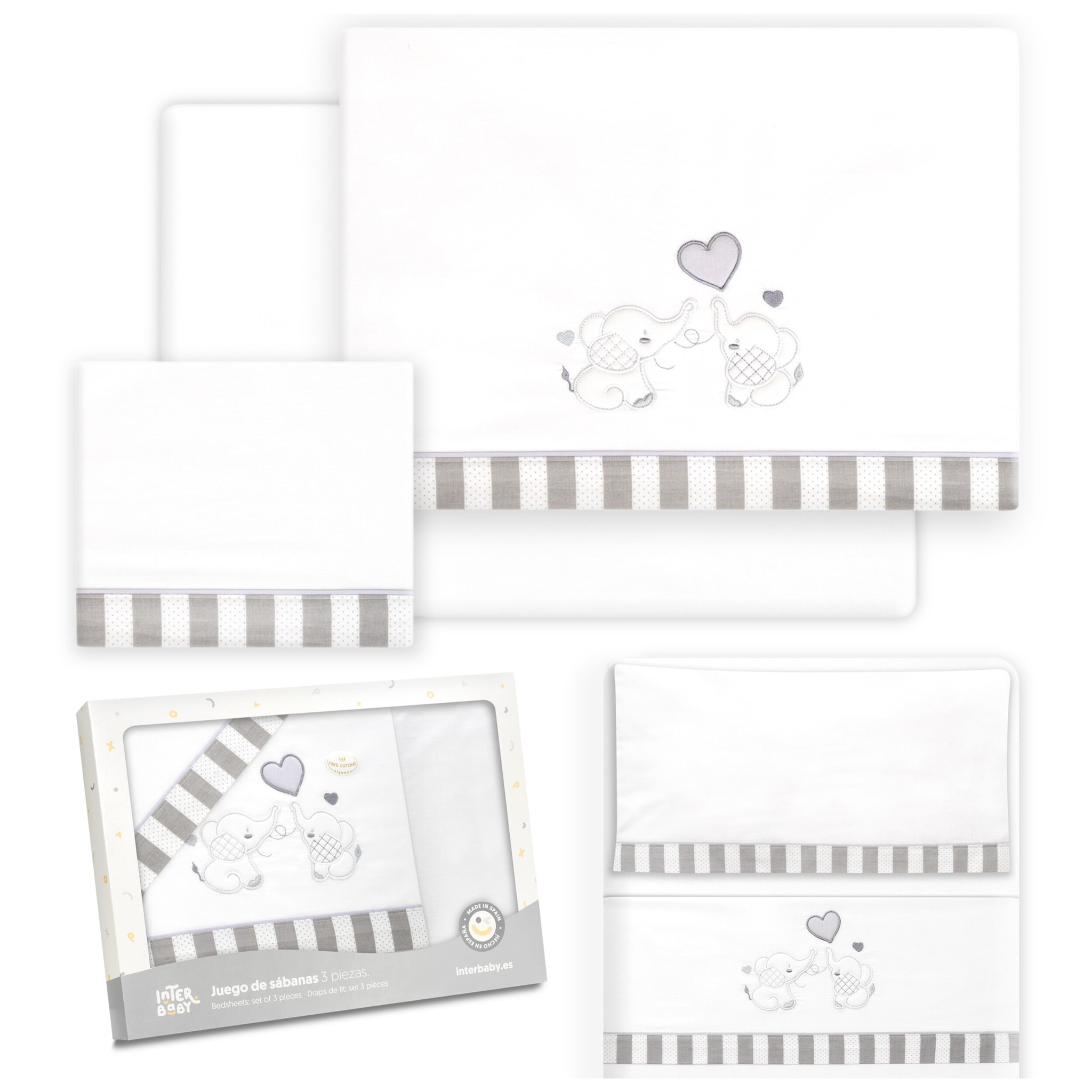 Triptico Minicuna Parejita Elefante Bco/Gris