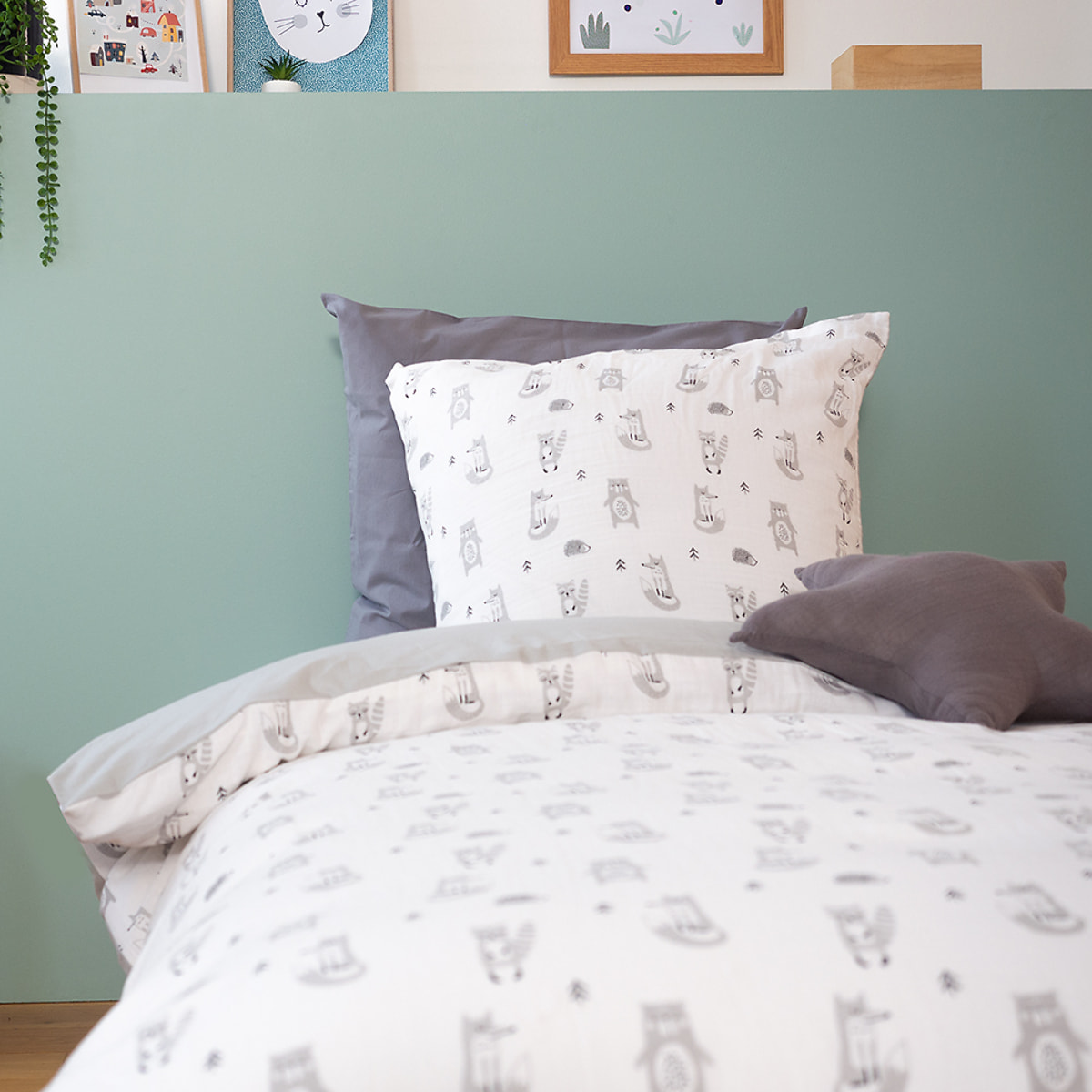 Parure Housse De Couette 2pcs 100%gaze De Coton 57fils Foret