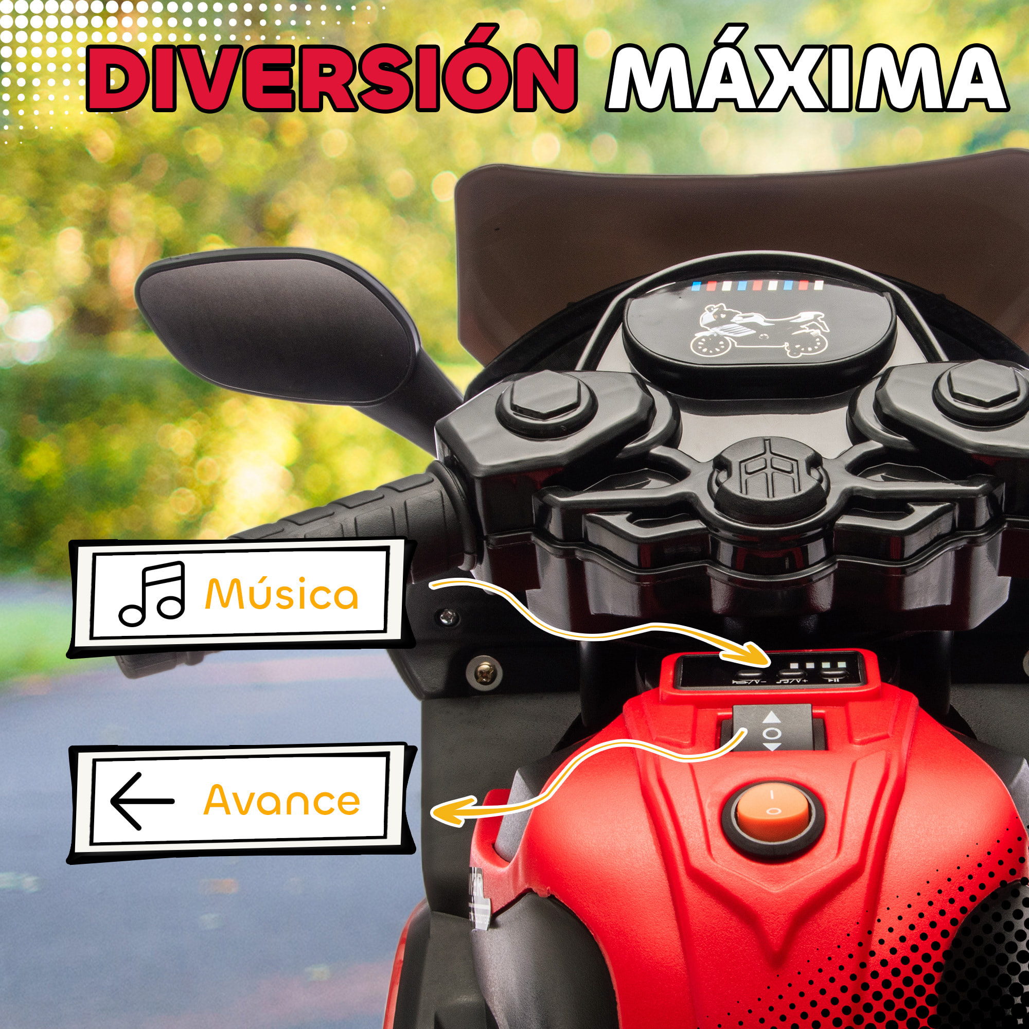 Moto Eléctrica para Niños 6V, Moto Eléctrica Infantil con Ruedas de Apoyo, Música, Faro, para Niños de 18-36 Mesas, Rojo