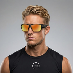 Gafas de sol OCEAN SKATE - Negro mate con montura marrón translúcida y / Polarizada revo amarillas