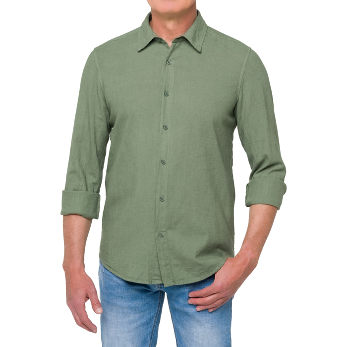 Camisa de lino Hot Buttered Saunders verde militar