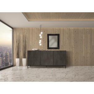 Credenza PIETRASANTA in legno, finitura in acciaio ossidato, piano effetto marmo statuario, 200x50 cm