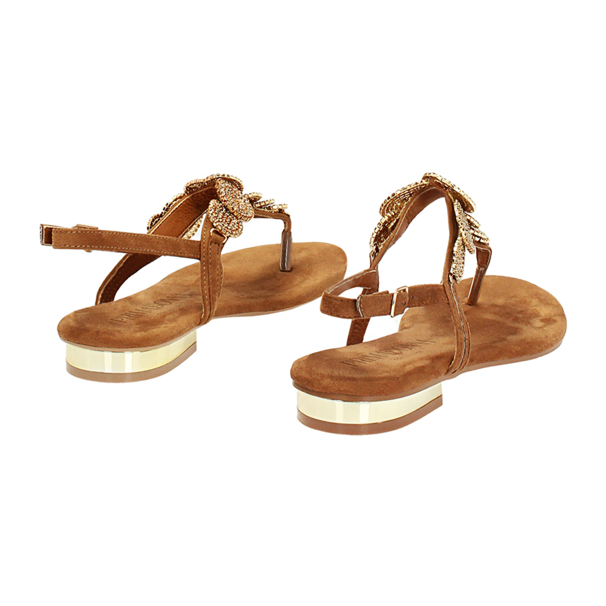 Sandali bassi donna cognac in microfibra