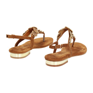 Sandali bassi donna cognac in microfibra