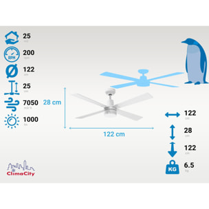 Ventilador de Techo ø122 cm con LED y Wifi Reversible Hypersilence ELECTRA KLASSFAN