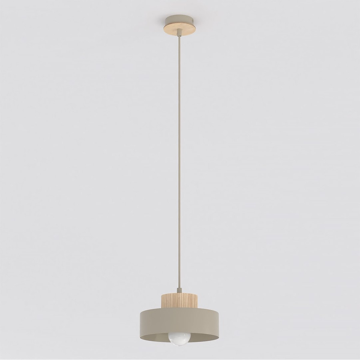 Lampada a sospensione KIVI in acciaio color mokka e legno
