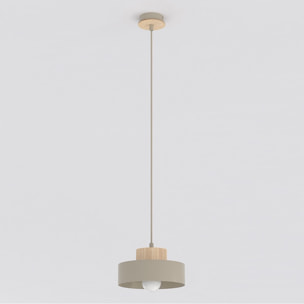 Lampada a sospensione KIVI in acciaio color mokka e legno