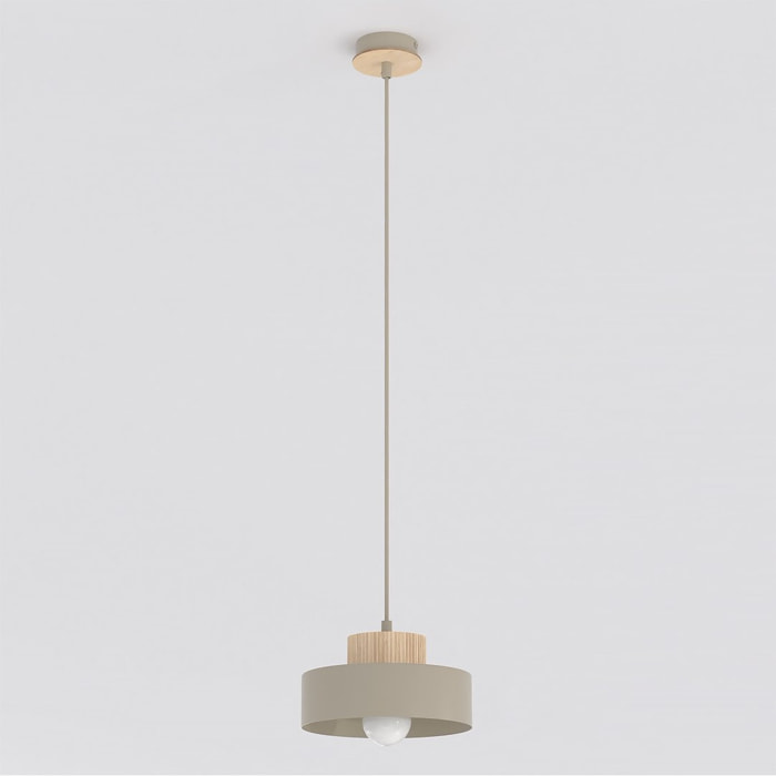 Lampada a sospensione KIVI in acciaio color mokka e legno