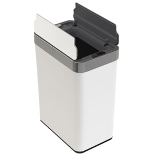 Cubo de Basura color blanco en acero inoxidable con apertura de alas y sensor automático