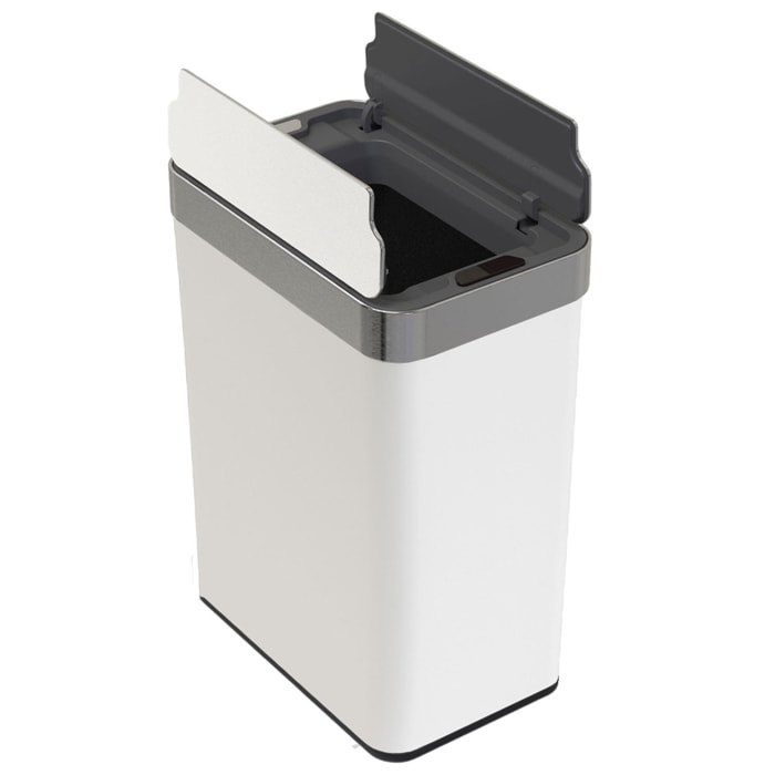 Cubo de Basura color blanco en acero inoxidable con apertura de alas y sensor automático