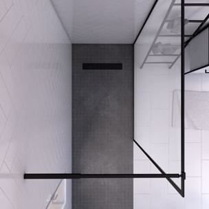 Paroi de Douche 140x200 cm - Cadre et Bras Aluminium NOIR MAT - DARK CONTOURING