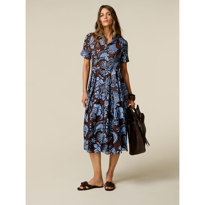Oltre - Vestito chemisier in cotone fantasia - Marrone