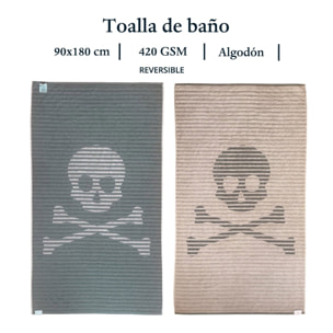 Toalla de playa 90x180cm 100% algodón 420gsm en beige con logo y a rayas scalpers home