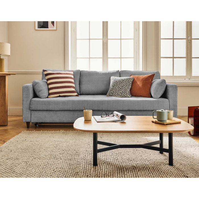 Anna - canapé droit 3 places convertible avec poche en velours texturé - Gris