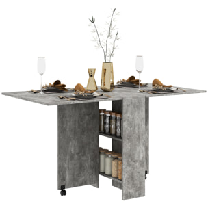 Mesa Plegable de Comedor Mesa de Cocina Plegable con Ruedas Alas Abatibles y Estantes Mesa Plegable para 4-6 Personas 75x140x74 cm Gris Cemento