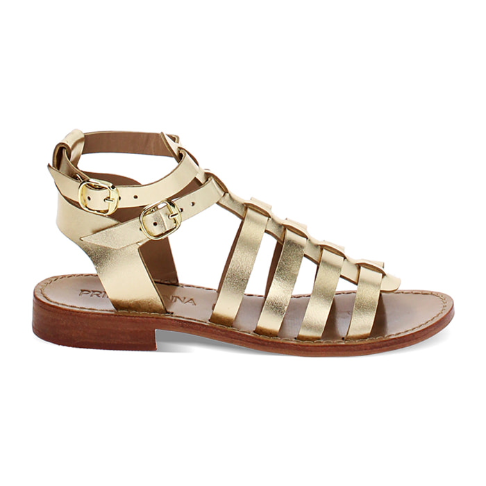 Sandales basses or en vache avec bracelet