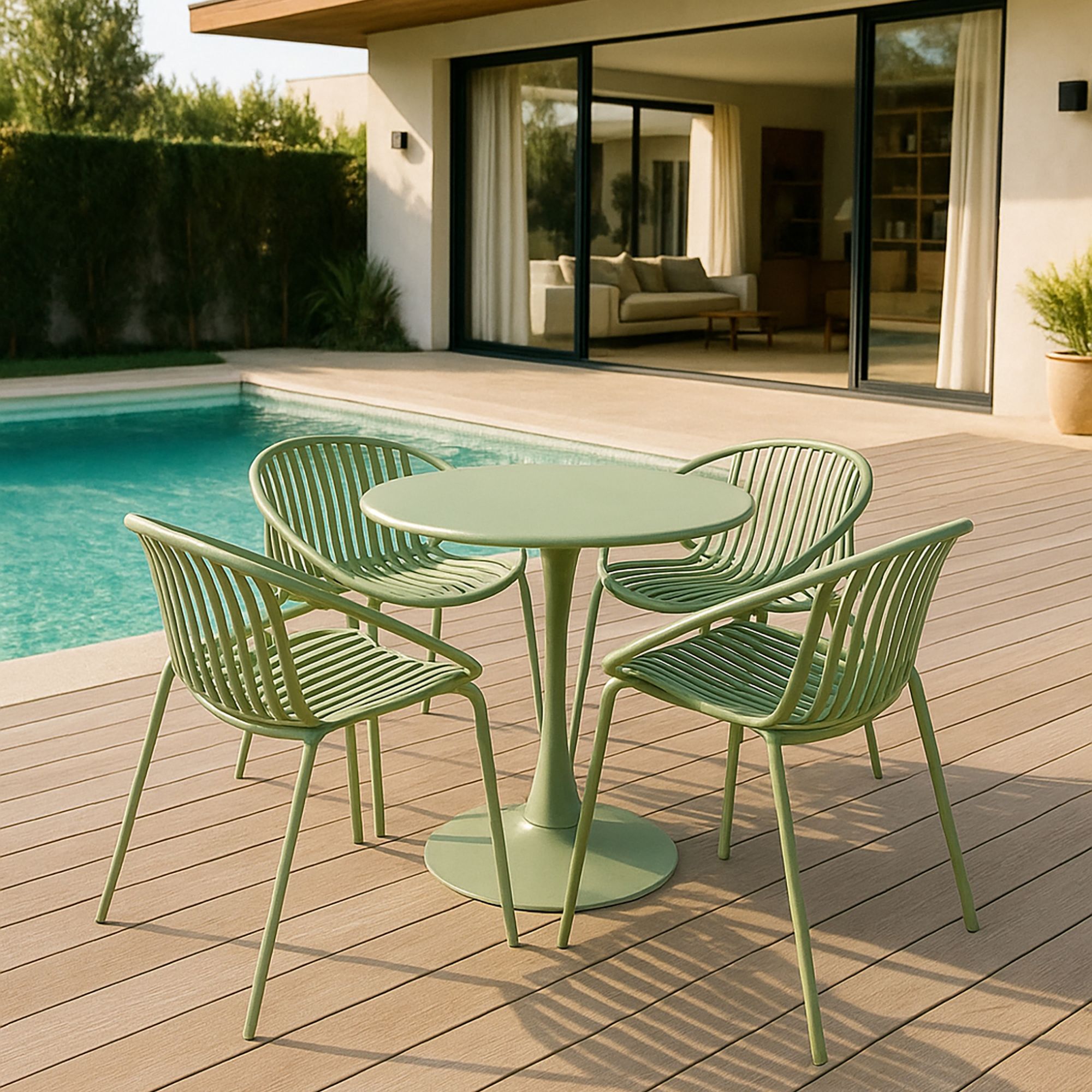 Lot de 4 fauteuils de table extérieur en polypropylène et métal vert CALYPSO