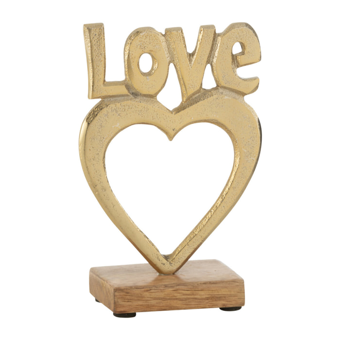 J-Line décoration Love Coeur Sur Pied 
 - aluminium/bois - or - small