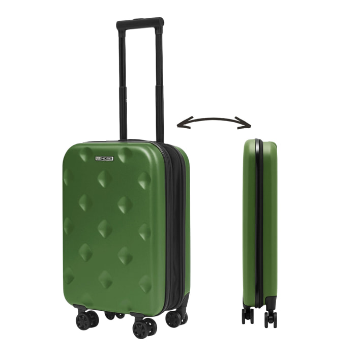 Maleta de cabina 20" plegable ultrafina/se pliega de 22cm a 10,5cm de grosor/ligera y resistente abs/4 ruedas + mango telescópico/ color verde musgo