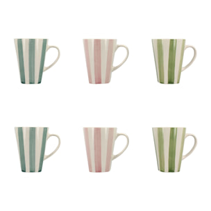 Lot de 6 mugs 36cl en grès blanc et rayures colorées ARLEQUIN