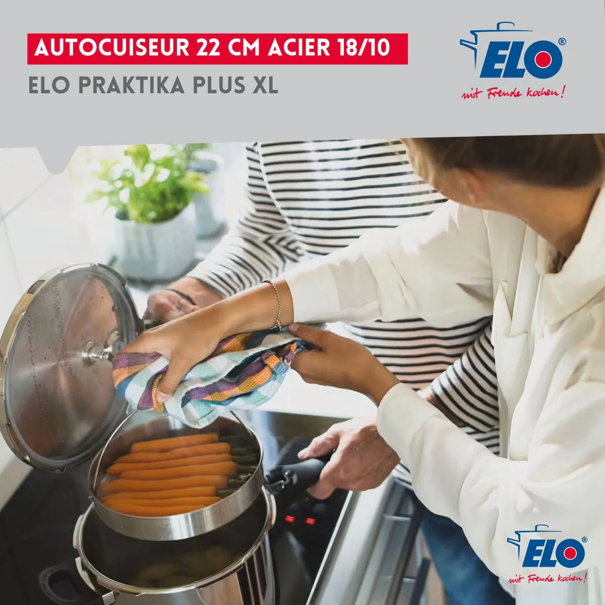 Autocuiseur vapeur en acier inoxydable 18/10 22 cm 3 à 6 litres Elo Praktika Plus XL