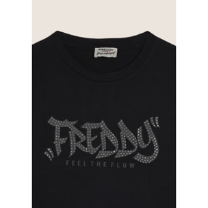 T-shirt con stampa "FREDDY FEEL THE FLOW" e borchie