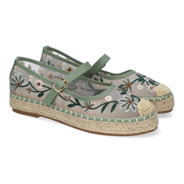 Bailarina Estilo Apargata con Yute para Mujer, Diseño Moderno Floral, Comodo y Elegante