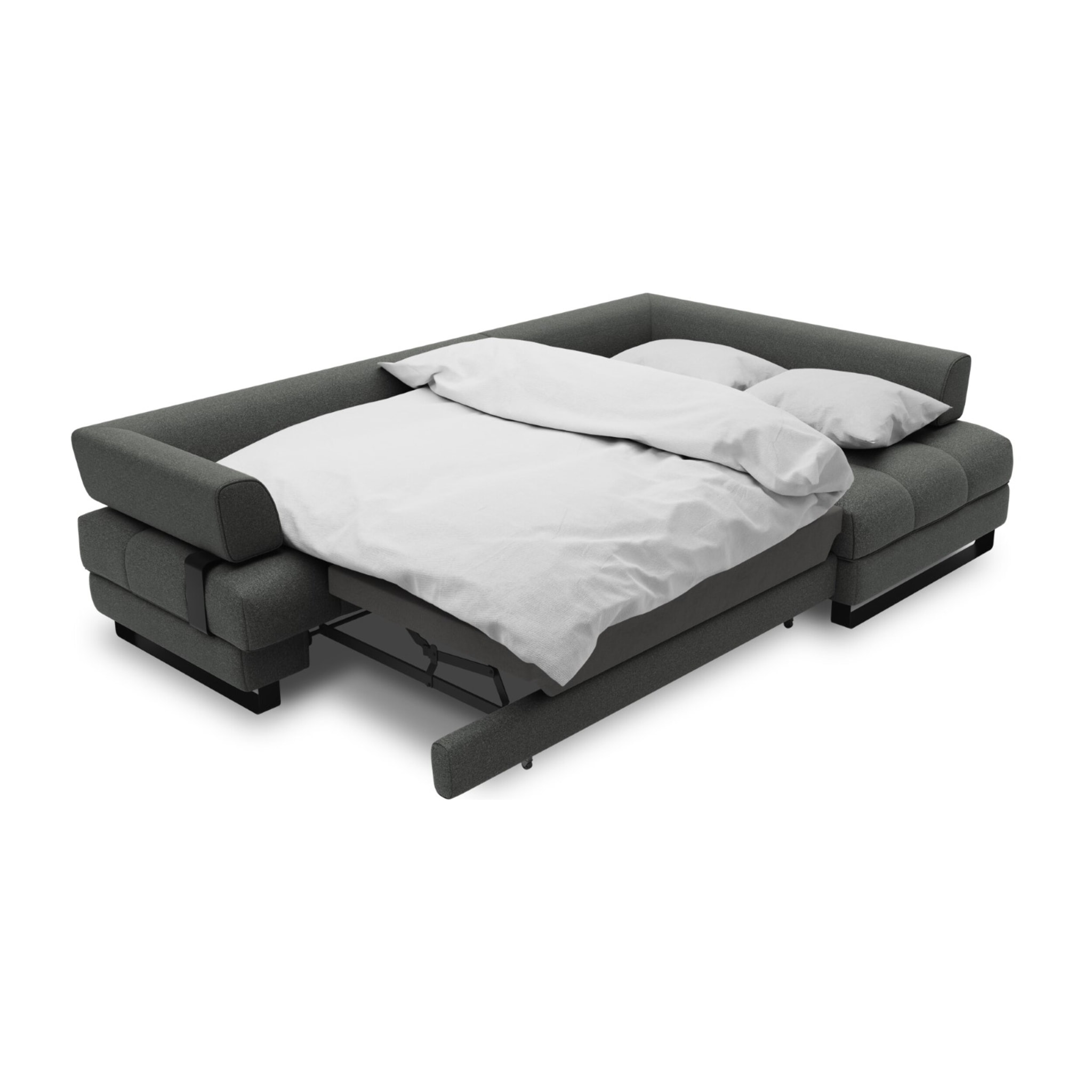 Canapé d'angle droit convertible avec coffre de rangement "Clinton" 5 places en tissu structurel gris foncé